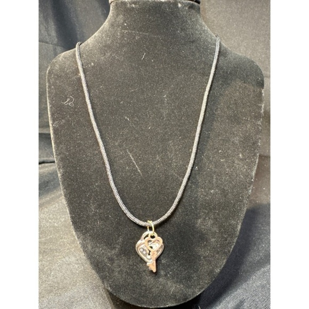 Silver Heart Lock and Key Charm Pendant‎ Black Cord Necklace Romantic Gothic